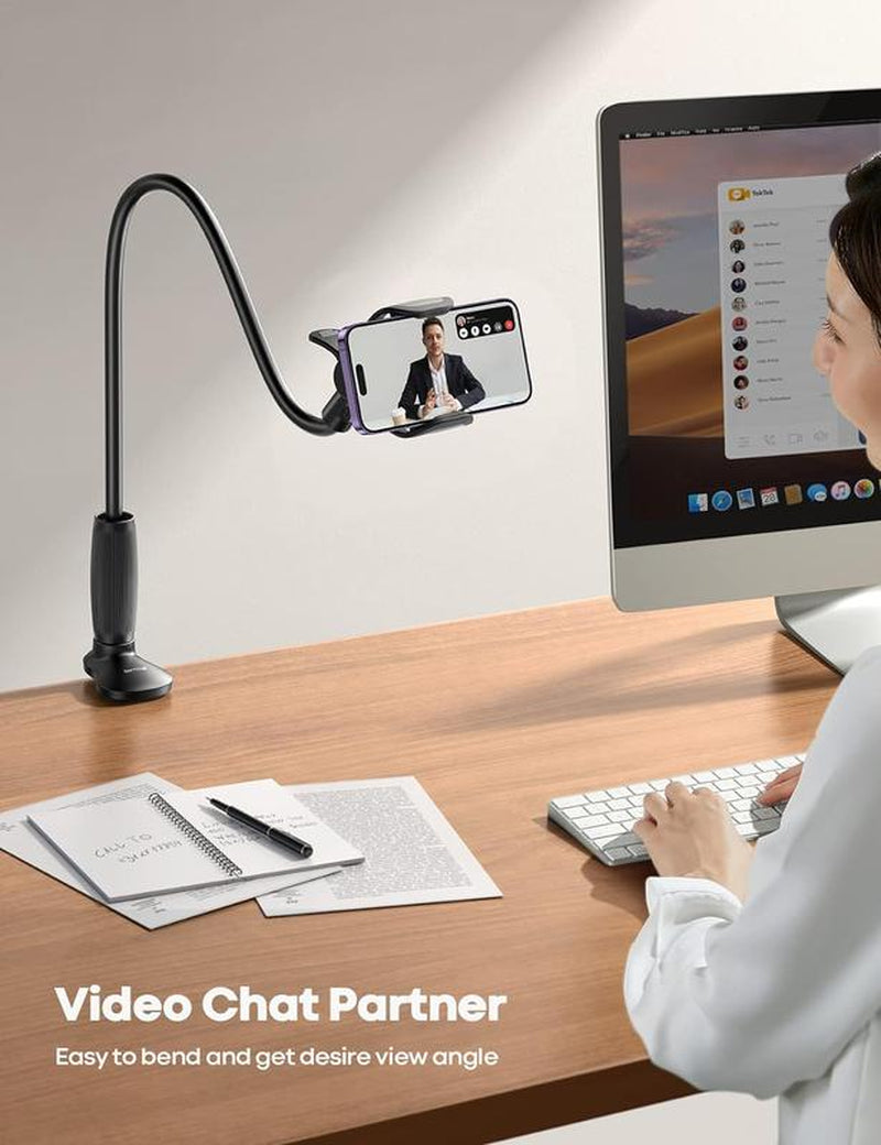 Cell Phone Clip Bed Stand Holder,With Grip Flexible Long Arm Clamp for Desk,For Iphone 14Promax XR X 8 7 6Or Other3.5-7"Devices Cellphone Smartphone