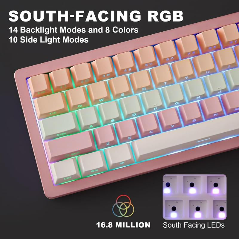 YUNZII AL71 75% Mechanical Keyboard,Full Aluminum Cnc,Hot Swappable Gasket,2.4Ghz Wireless BT5.0/USB-C Wired,Nkro Programmable RGB Backlight Creamy Typing for Win/Mac(Pink, Crystal White Switch)