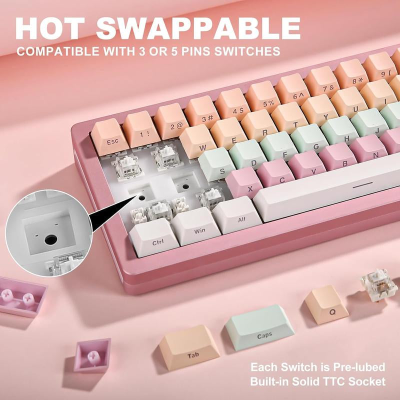 YUNZII AL71 75% Mechanical Keyboard,Full Aluminum Cnc,Hot Swappable Gasket,2.4Ghz Wireless BT5.0/USB-C Wired,Nkro Programmable RGB Backlight Creamy Typing for Win/Mac(Pink, Crystal White Switch)