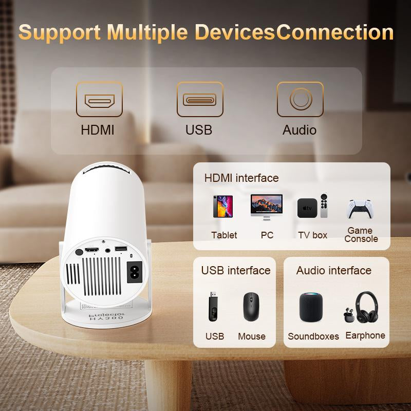 Qiaolet Portable Projector HY300 Pro Android 13 Dual Wifi6 400Ansi Amlogic T950S BT5.2 1080P1280*720P Projector, Full HD Support Decoding 4K Multi-Function Projector for Home Cinema, Outdoor