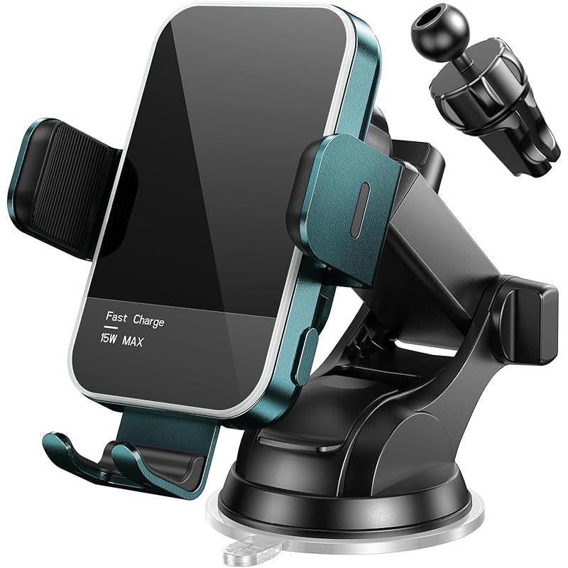 Wireless Car Charger,[7 Colored RGB Backlit]Mosurr 15W Auto Clamping Phone Holders for Your Car Fit for Iphone 16 15 14 13 12 Mini Pro Max 11 XR XS, Samsung Galaxy S24 Ultra S23 S22 S21+ Note 20, Etc