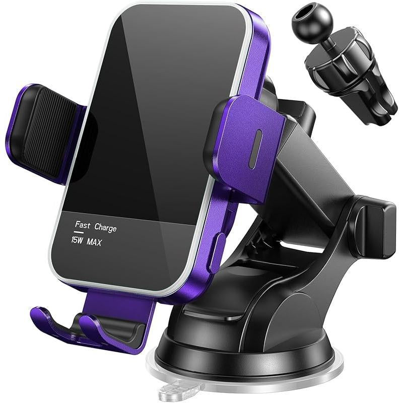 Wireless Car Charger,[7 Colored RGB Backlit]Mosurr 15W Auto Clamping Phone Holders for Your Car Fit for Iphone 16 15 14 13 12 Mini Pro Max 11 XR XS, Samsung Galaxy S24 Ultra S23 S22 S21+ Note 20, Etc