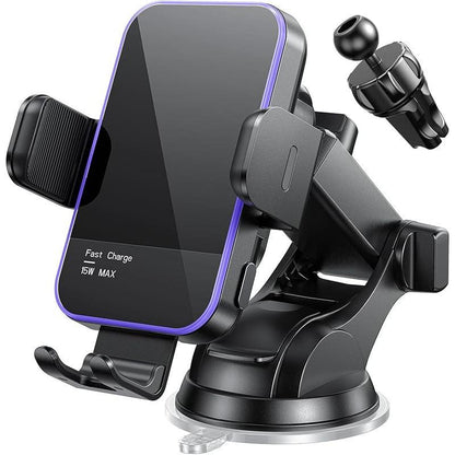 Wireless Car Charger,[7 Colored RGB Backlit]Mosurr 15W Auto Clamping Phone Holders for Your Car Fit for Iphone 16 15 14 13 12 Mini Pro Max 11 XR XS, Samsung Galaxy S24 Ultra S23 S22 S21+ Note 20, Etc