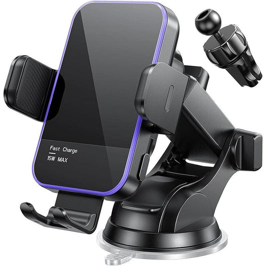 Wireless Car Charger,[7 Colored RGB Backlit]Mosurr 15W Auto Clamping Phone Holders for Your Car Fit for Iphone 16 15 14 13 12 Mini Pro Max 11 XR XS, Samsung Galaxy S24 Ultra S23 S22 S21+ Note 20, Etc