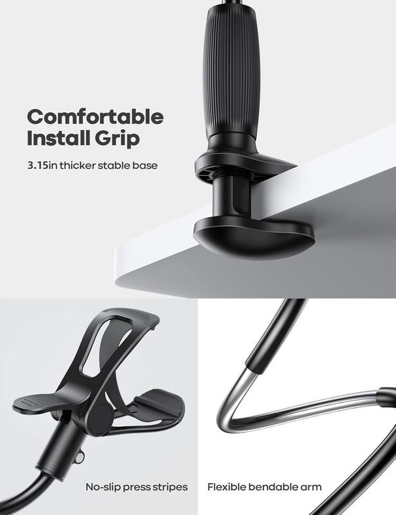 Cell Phone Clip Bed Stand Holder,With Grip Flexible Long Arm Clamp for Desk,For Iphone 14Promax XR X 8 7 6Or Other3.5-7"Devices Cellphone Smartphone