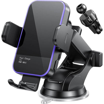 Wireless Car Charger,[7 Colored RGB Backlit]Mosurr 15W Auto Clamping Phone Holders for Your Car Fit for Iphone 16 15 14 13 12 Mini Pro Max 11 XR XS, Samsung Galaxy S24 Ultra S23 S22 S21+ Note 20, Etc