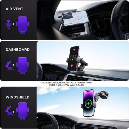 Wireless Car Charger,[7 Colored RGB Backlit]Mosurr 15W Auto Clamping Phone Holders for Your Car Fit for Iphone 16 15 14 13 12 Mini Pro Max 11 XR XS, Samsung Galaxy S24 Ultra S23 S22 S21+ Note 20, Etc