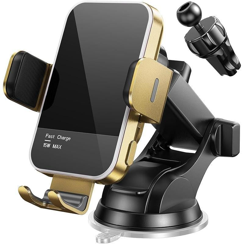 Wireless Car Charger,[7 Colored RGB Backlit]Mosurr 15W Auto Clamping Phone Holders for Your Car Fit for Iphone 16 15 14 13 12 Mini Pro Max 11 XR XS, Samsung Galaxy S24 Ultra S23 S22 S21+ Note 20, Etc