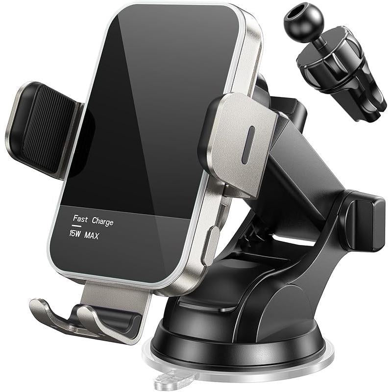 Wireless Car Charger,[7 Colored RGB Backlit]Mosurr 15W Auto Clamping Phone Holders for Your Car Fit for Iphone 16 15 14 13 12 Mini Pro Max 11 XR XS, Samsung Galaxy S24 Ultra S23 S22 S21+ Note 20, Etc