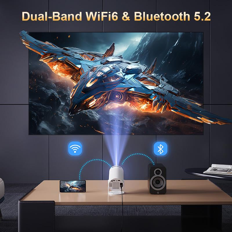 Qiaolet Portable Projector HY300 Pro Android 13 Dual Wifi6 400Ansi Amlogic T950S BT5.2 1080P1280*720P Projector, Full HD Support Decoding 4K Multi-Function Projector for Home Cinema, Outdoor