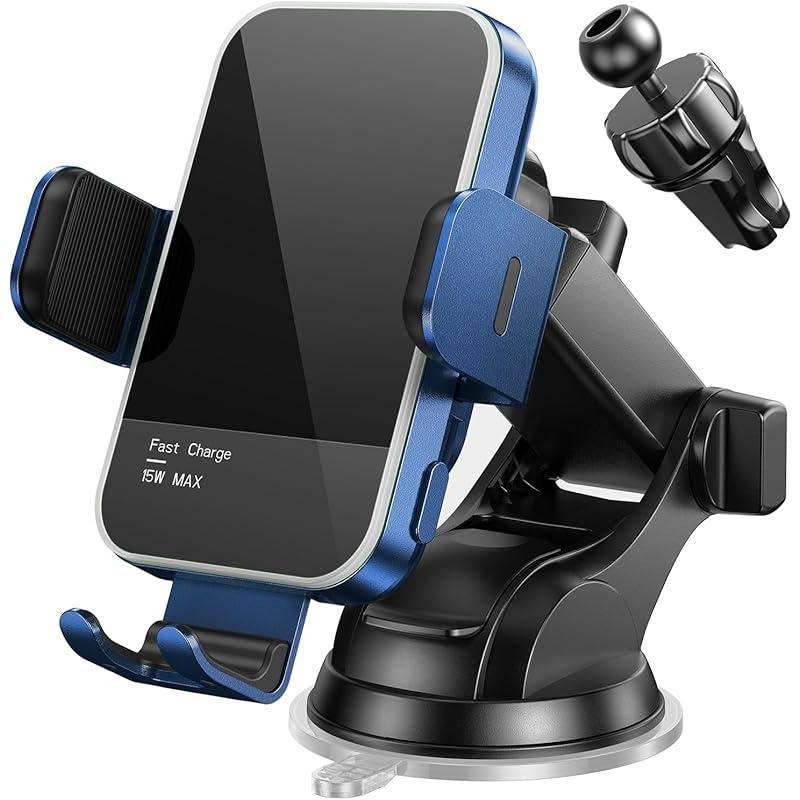 Wireless Car Charger,[7 Colored RGB Backlit]Mosurr 15W Auto Clamping Phone Holders for Your Car Fit for Iphone 16 15 14 13 12 Mini Pro Max 11 XR XS, Samsung Galaxy S24 Ultra S23 S22 S21+ Note 20, Etc