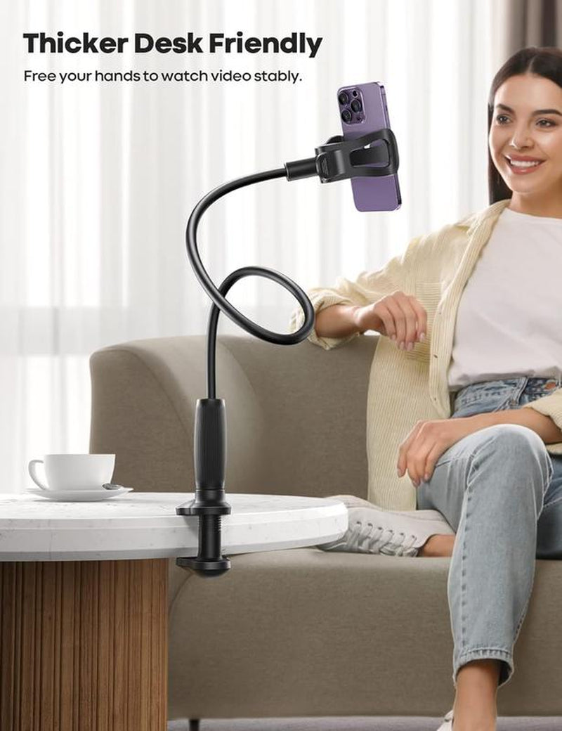 Cell Phone Clip Bed Stand Holder,With Grip Flexible Long Arm Clamp for Desk,For Iphone 14Promax XR X 8 7 6Or Other3.5-7"Devices Cellphone Smartphone