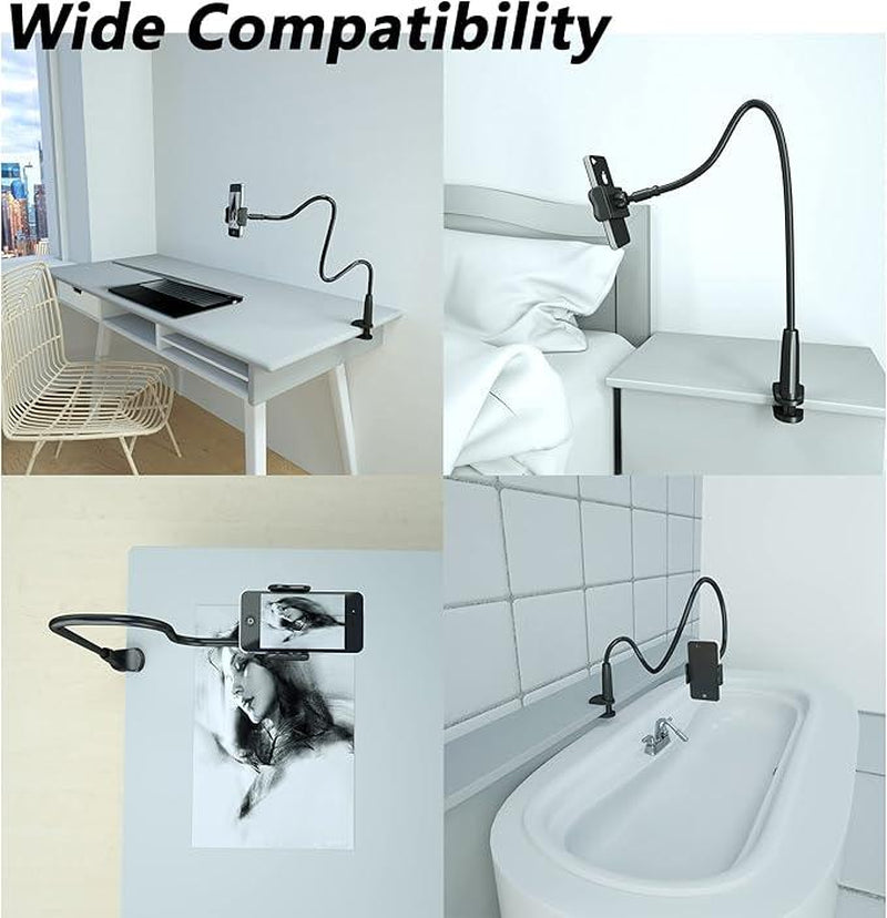 Cell Phone Clip Bed Stand Holder,With Grip Flexible Long Arm Clamp for Desk,For Iphone 14Promax XR X 8 7 6Or Other3.5-7"Devices Cellphone Smartphone