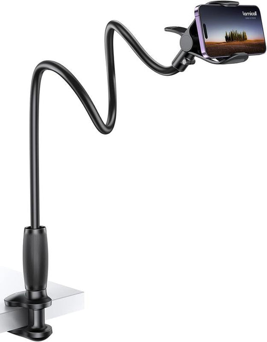 Cell Phone Clip Bed Stand Holder,With Grip Flexible Long Arm Clamp for Desk,For Iphone 14Promax XR X 8 7 6Or Other3.5-7"Devices Cellphone Smartphone