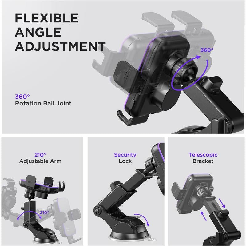 Wireless Car Charger,[7 Colored RGB Backlit]Mosurr 15W Auto Clamping Phone Holders for Your Car Fit for Iphone 16 15 14 13 12 Mini Pro Max 11 XR XS, Samsung Galaxy S24 Ultra S23 S22 S21+ Note 20, Etc